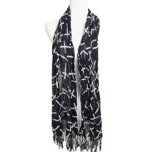 Black And White Cross Gauzy Fringe Scarf Wrap